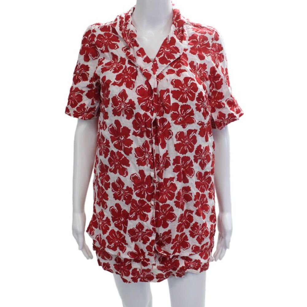 Faithfull The Brand Womens Floral Print Blouse Skort Set White Red Size 2/4